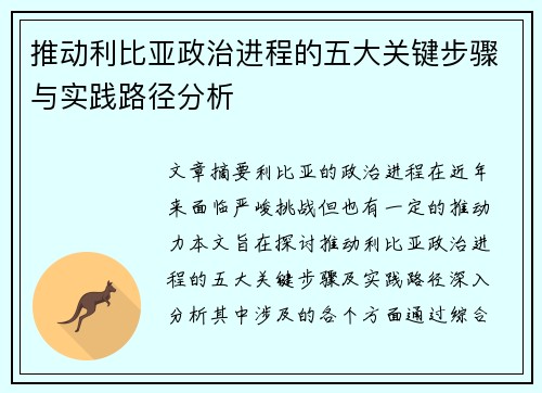 推动利比亚政治进程的五大关键步骤与实践路径分析