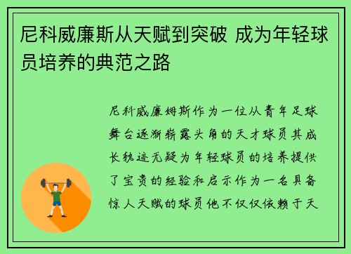 尼科威廉斯从天赋到突破 成为年轻球员培养的典范之路 尼科威廉斯从天赋到突破 成为年轻球员培养的典范之路